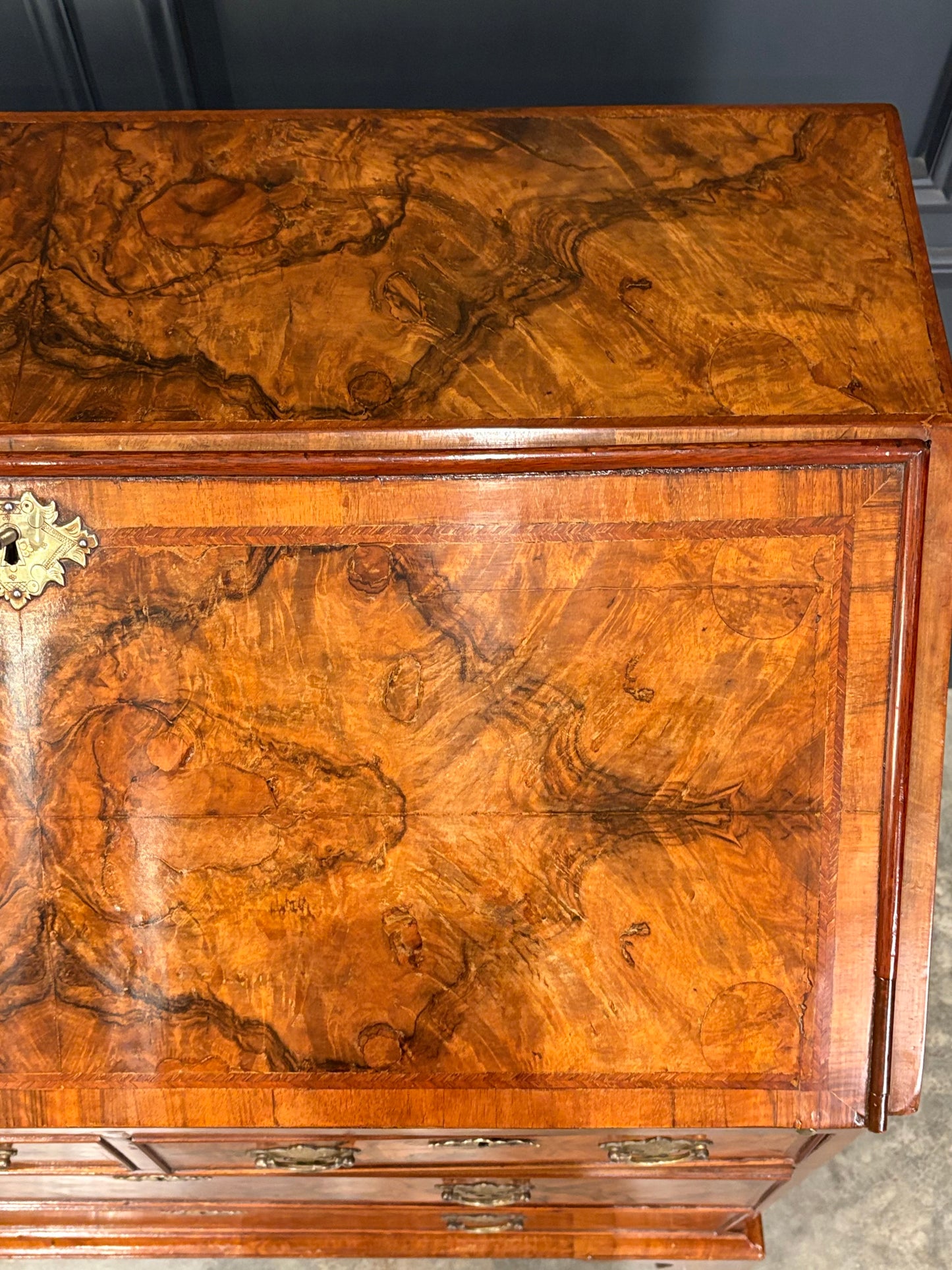 Queen Anne Figured Walnut Bureau