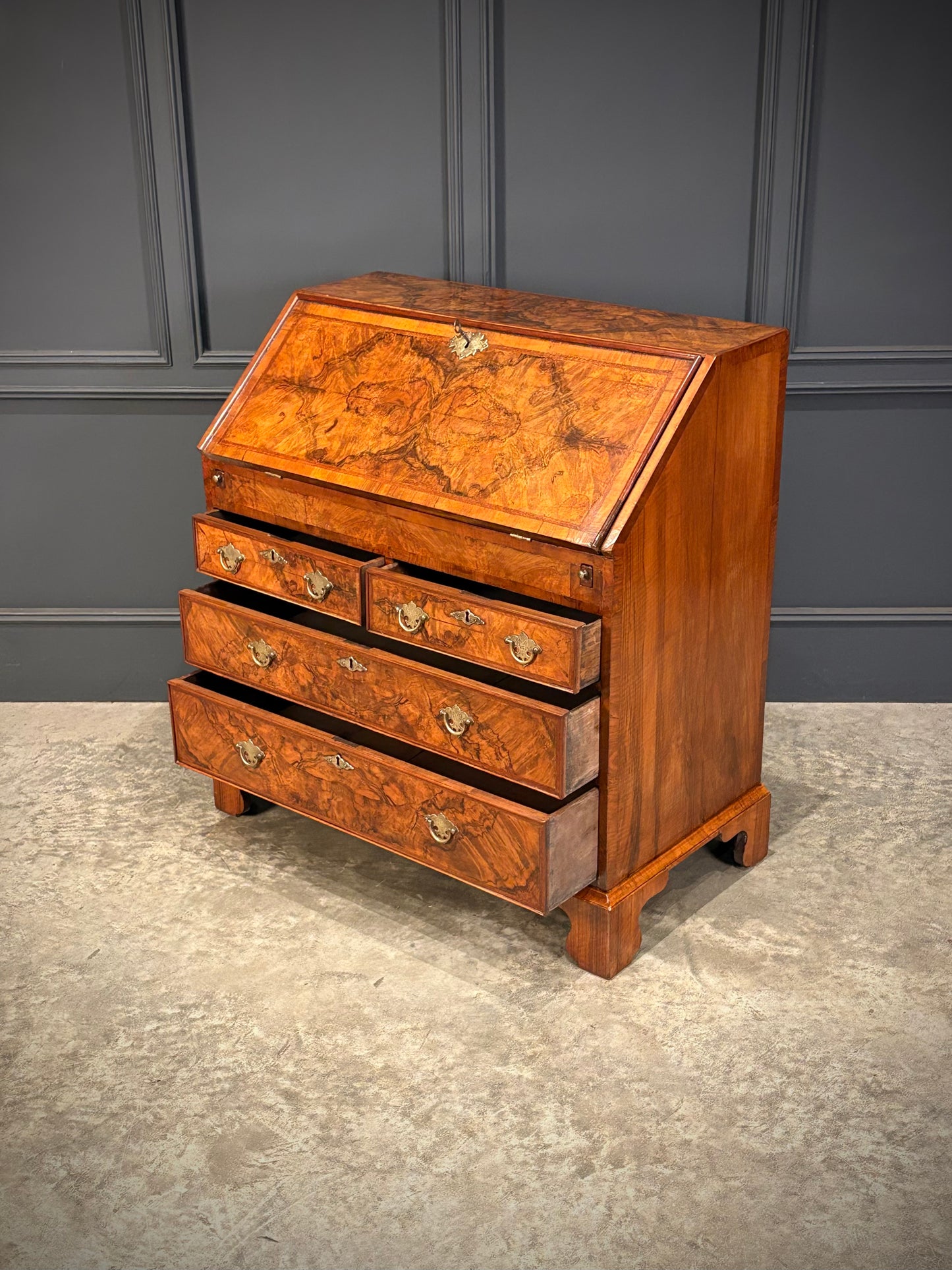 Queen Anne Figured Walnut Bureau