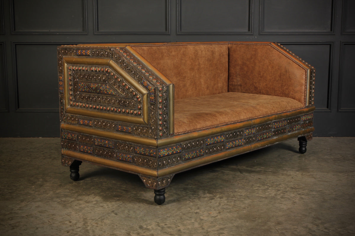 Moroccan Embossed Metal & Leather Sofa