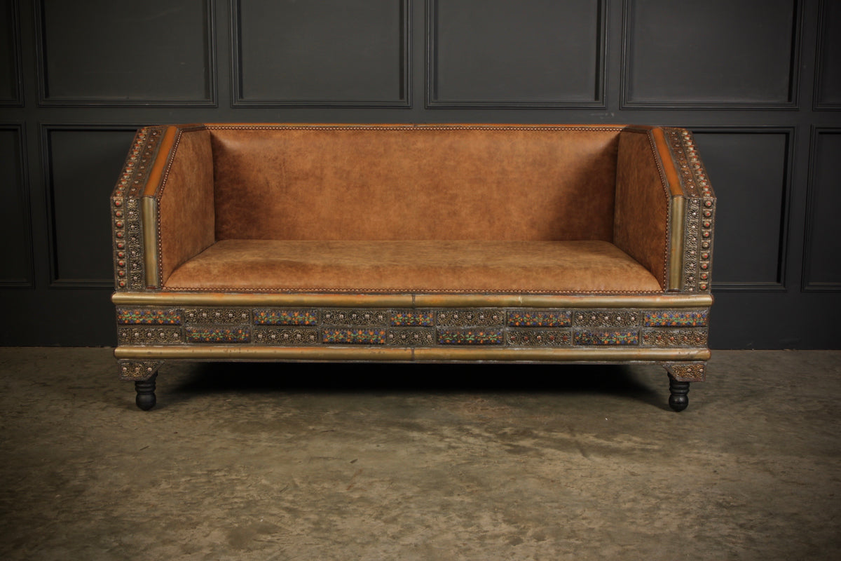 Moroccan Embossed Metal & Leather Sofa