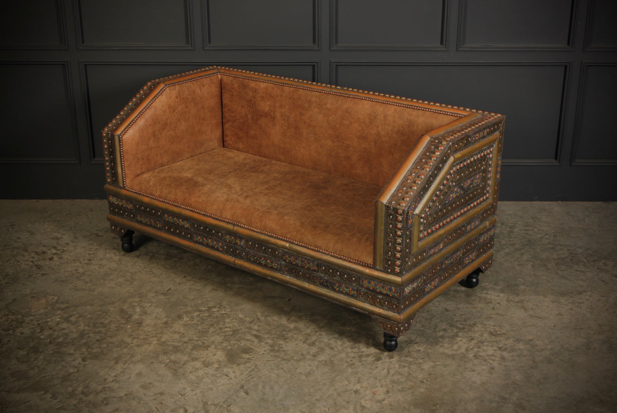 Moroccan Embossed Metal & Leather Sofa