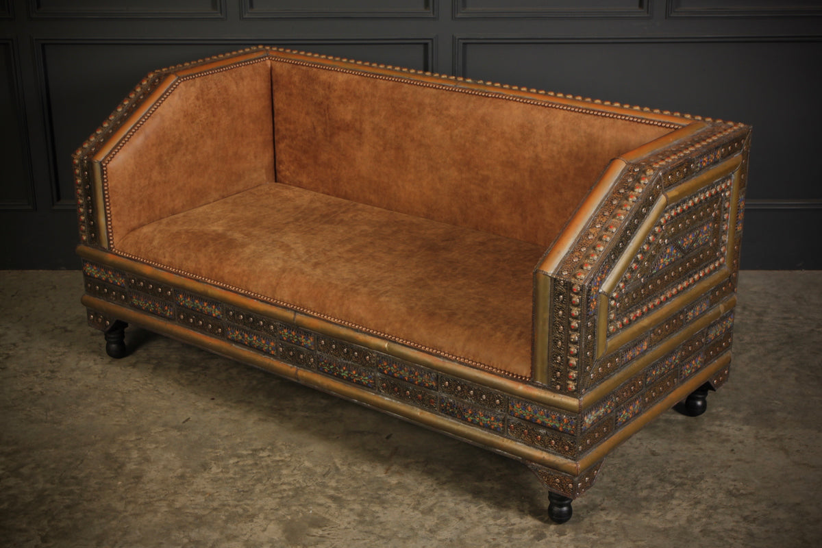 Moroccan Embossed Metal & Leather Sofa