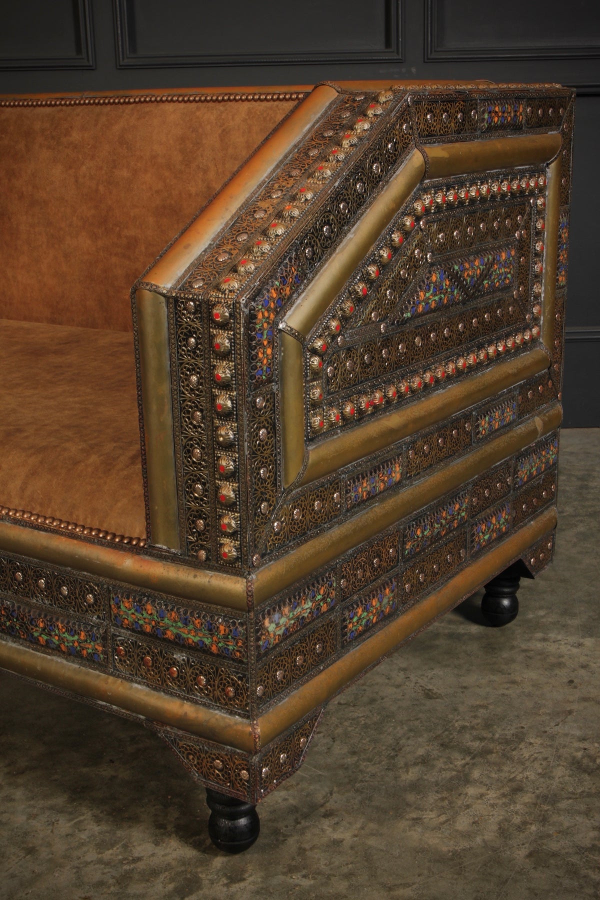 Moroccan Embossed Metal & Leather Sofa