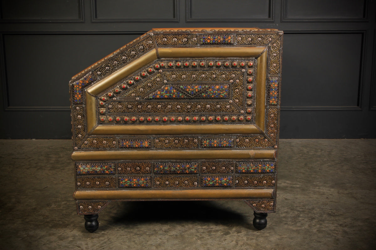 Moroccan Embossed Metal & Leather Sofa