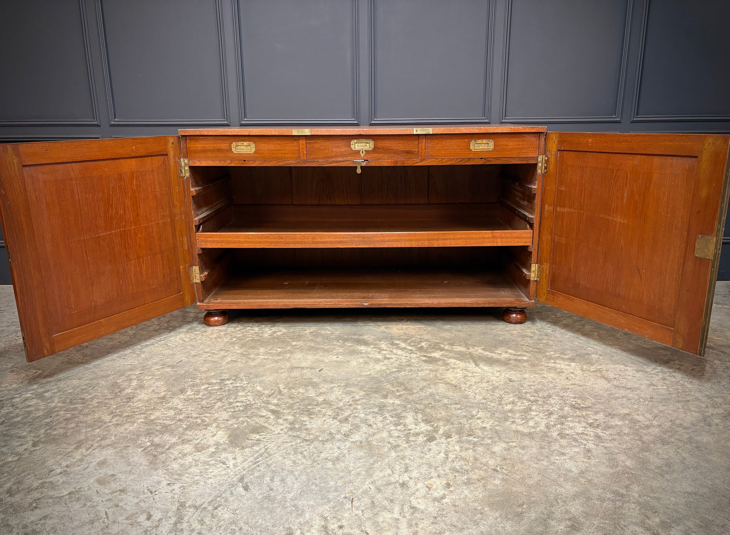 Rare Victorian Teak Campaign Side Cabinet