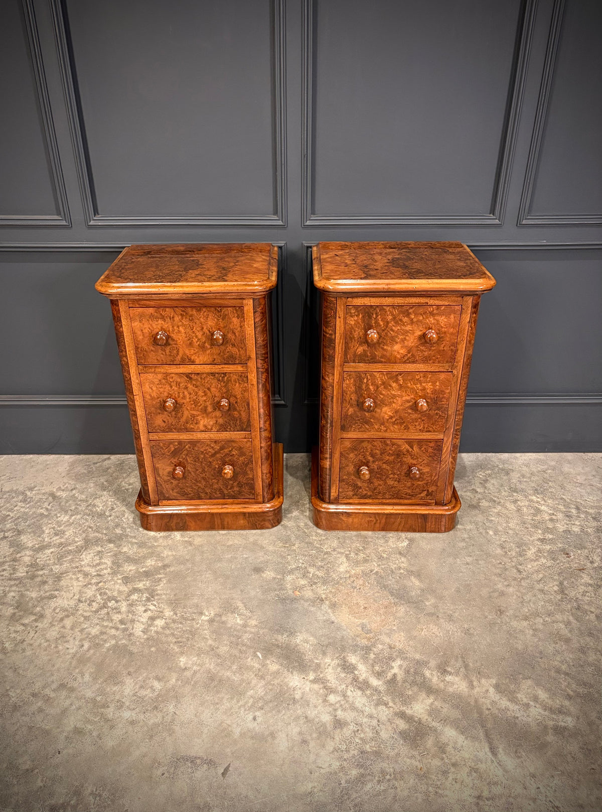 Pair of Victorian Burr Walnut Bedside Chests