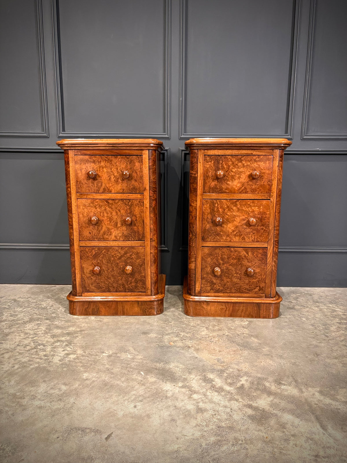 Pair of Victorian Burr Walnut Bedside Chests