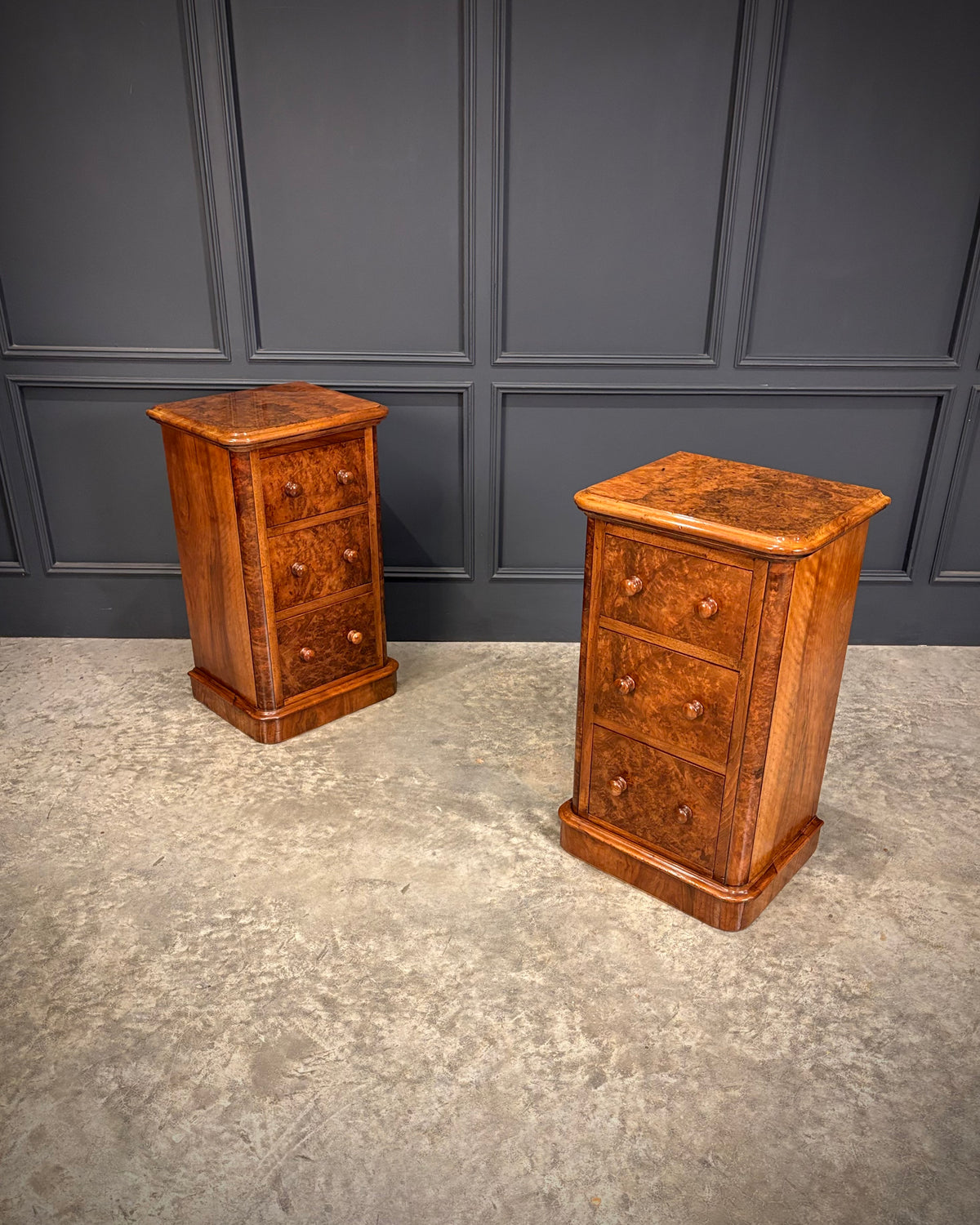 Pair of Victorian Burr Walnut Bedside Chests