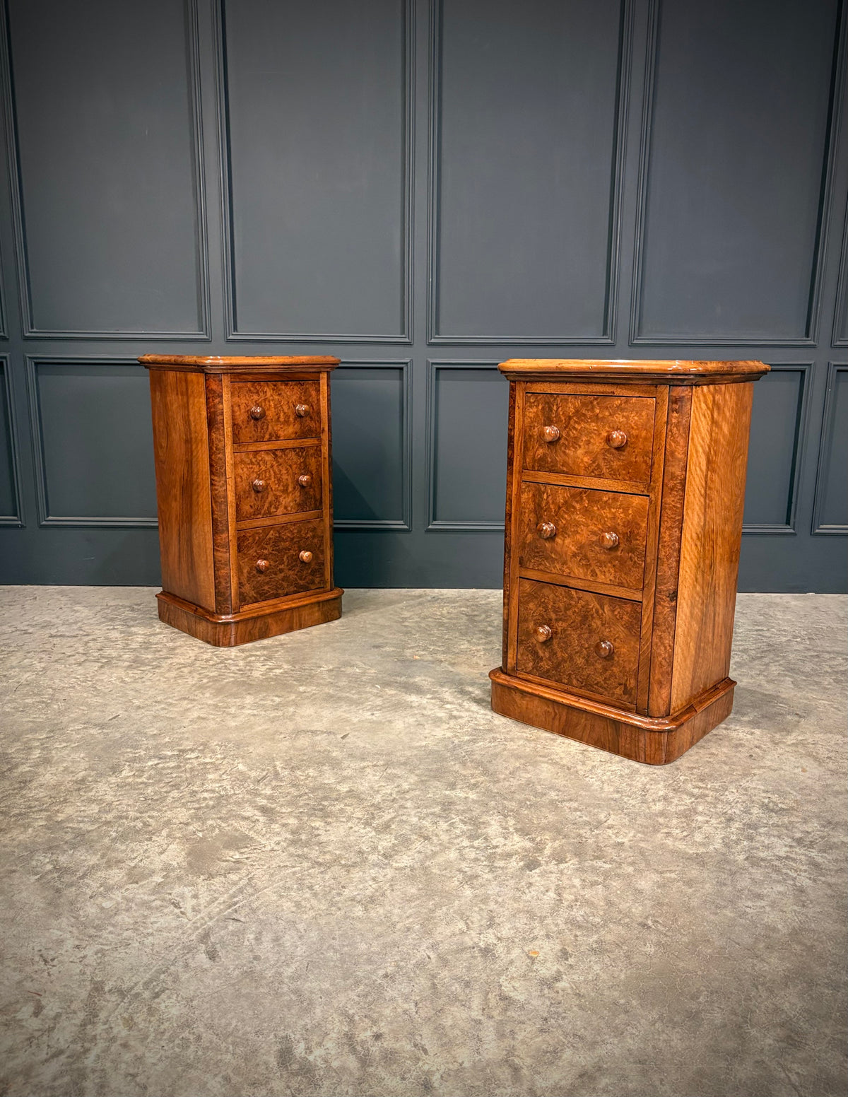 Pair of Victorian Burr Walnut Bedside Chests