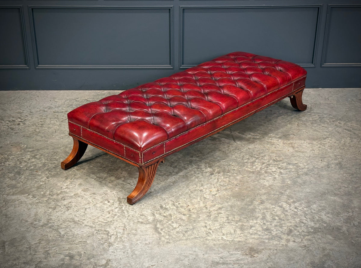 Large Red Buttoned Leather Footstool
