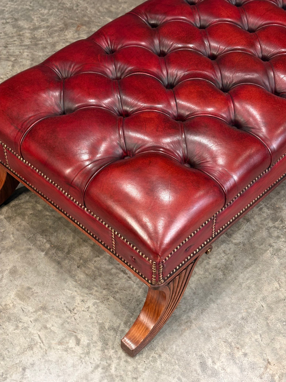 Large Red Buttoned Leather Footstool