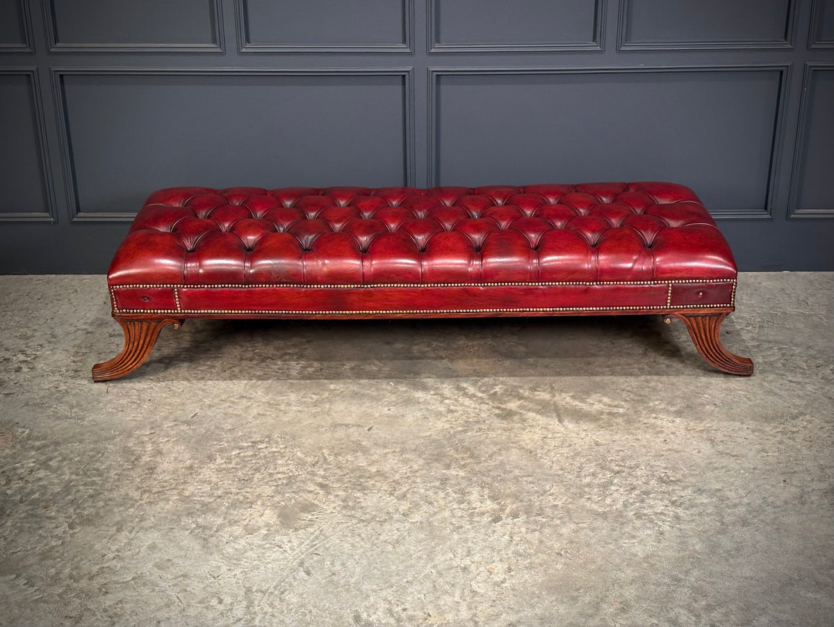 Large Red Buttoned Leather Footstool