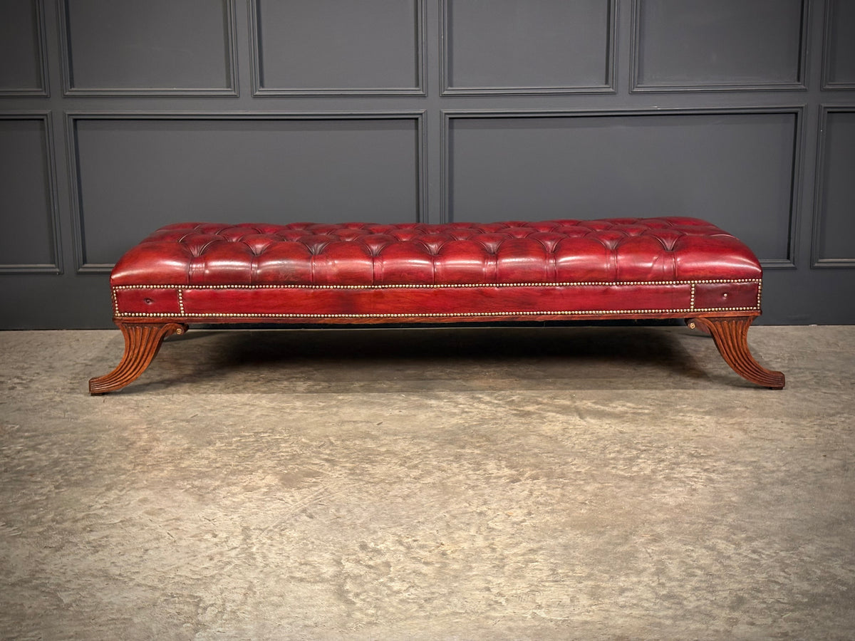 Large Red Buttoned Leather Footstool