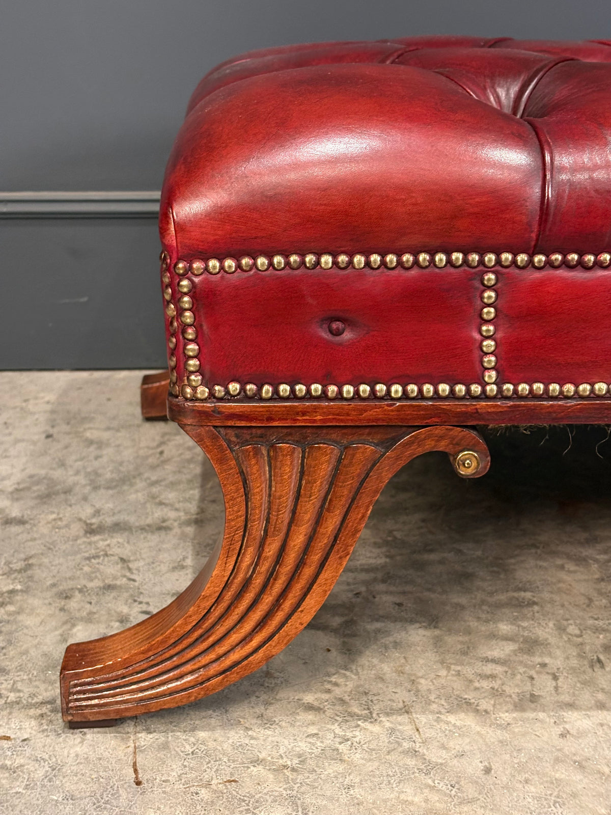 Large Red Buttoned Leather Footstool