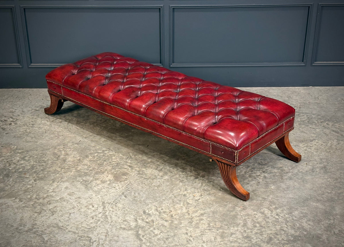 Large Red Buttoned Leather Footstool