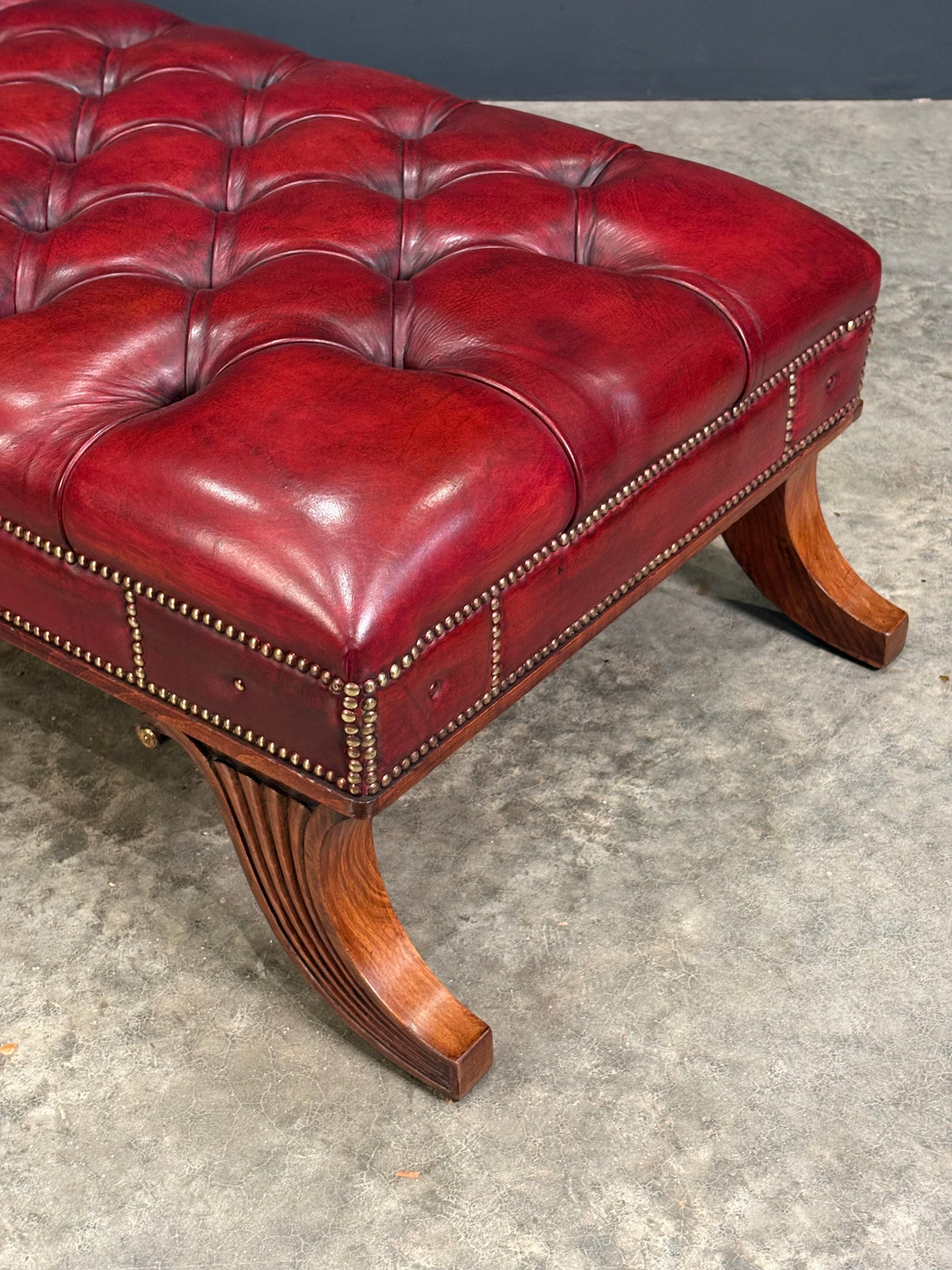 Large Red Buttoned Leather Footstool