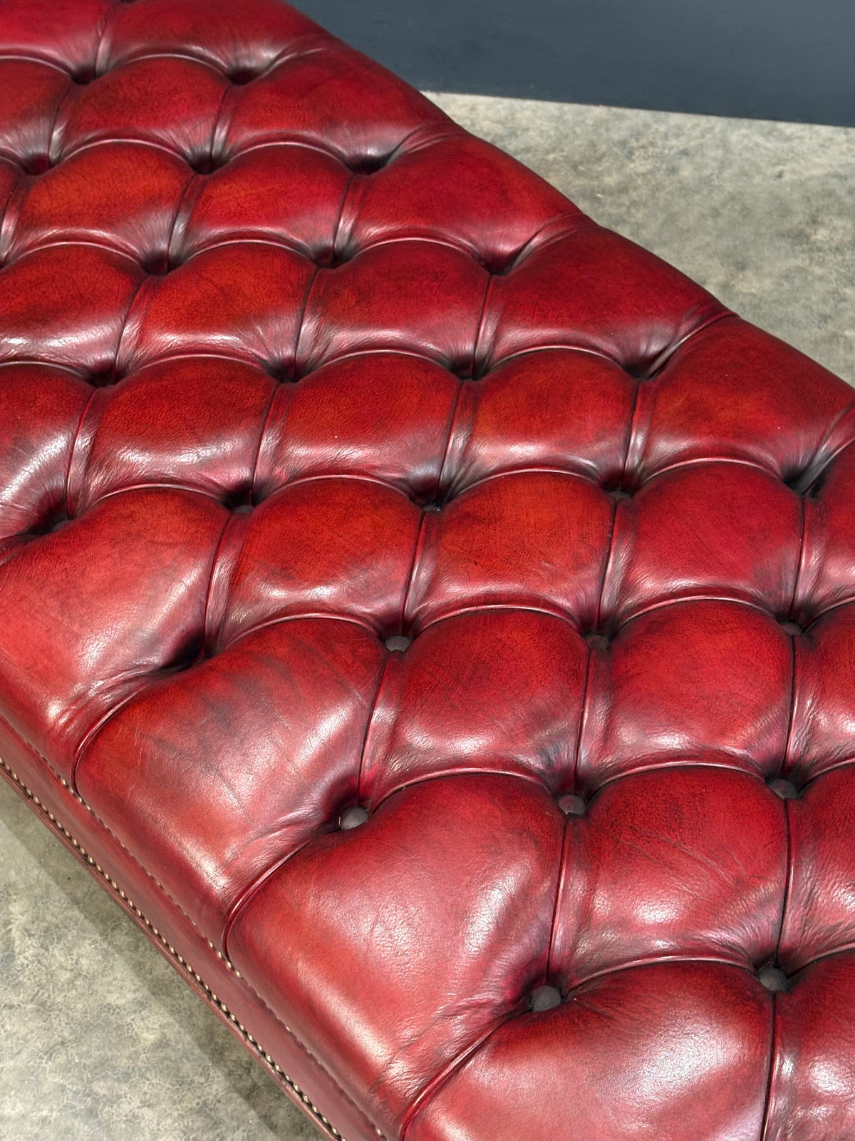 Large Red Buttoned Leather Footstool
