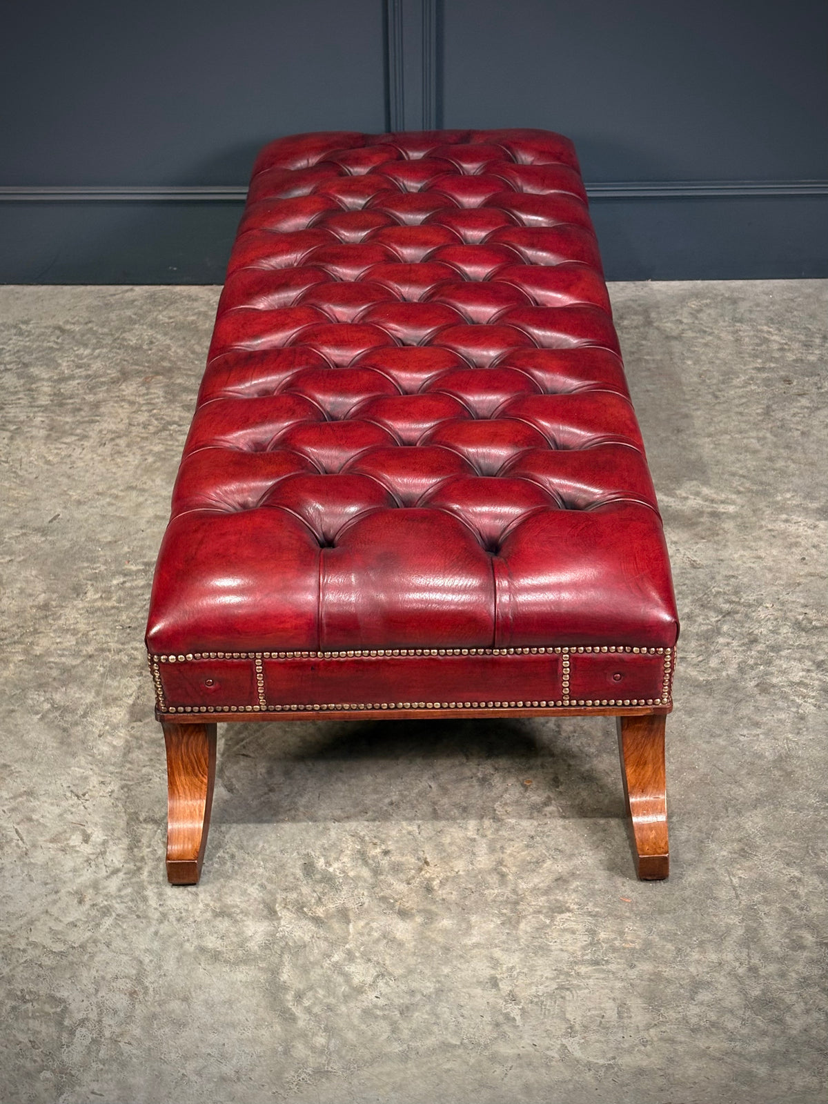 Large Red Buttoned Leather Footstool