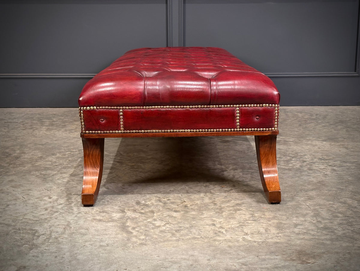 Large Red Buttoned Leather Footstool
