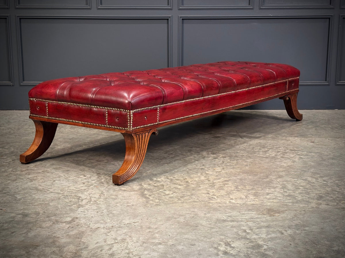 Large Red Buttoned Leather Footstool