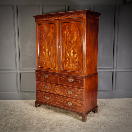 Georgian Marquetry Inlaid Mahogany Gentlemans Wardrobe