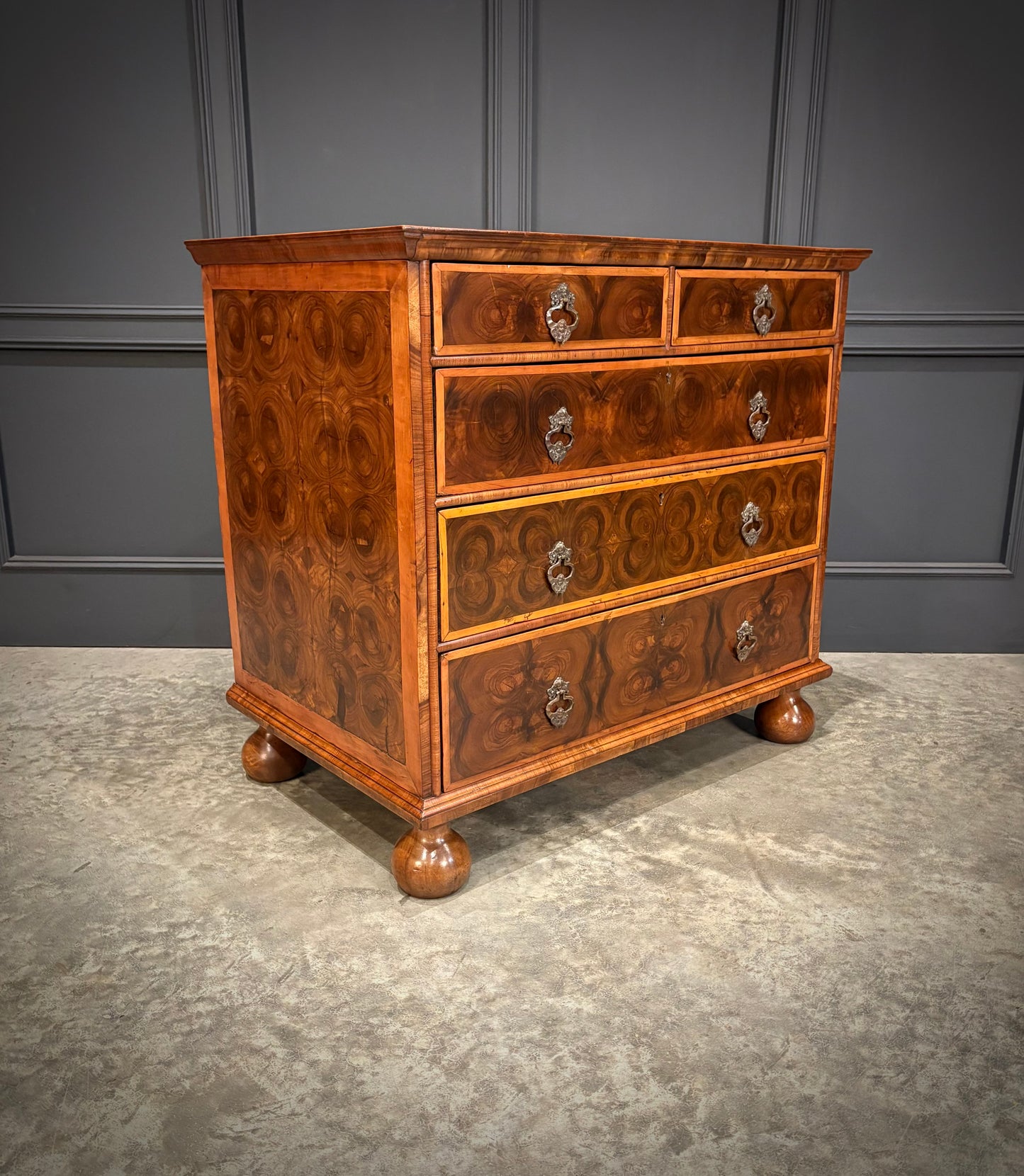 William & Mary Walnut Oyster Chest