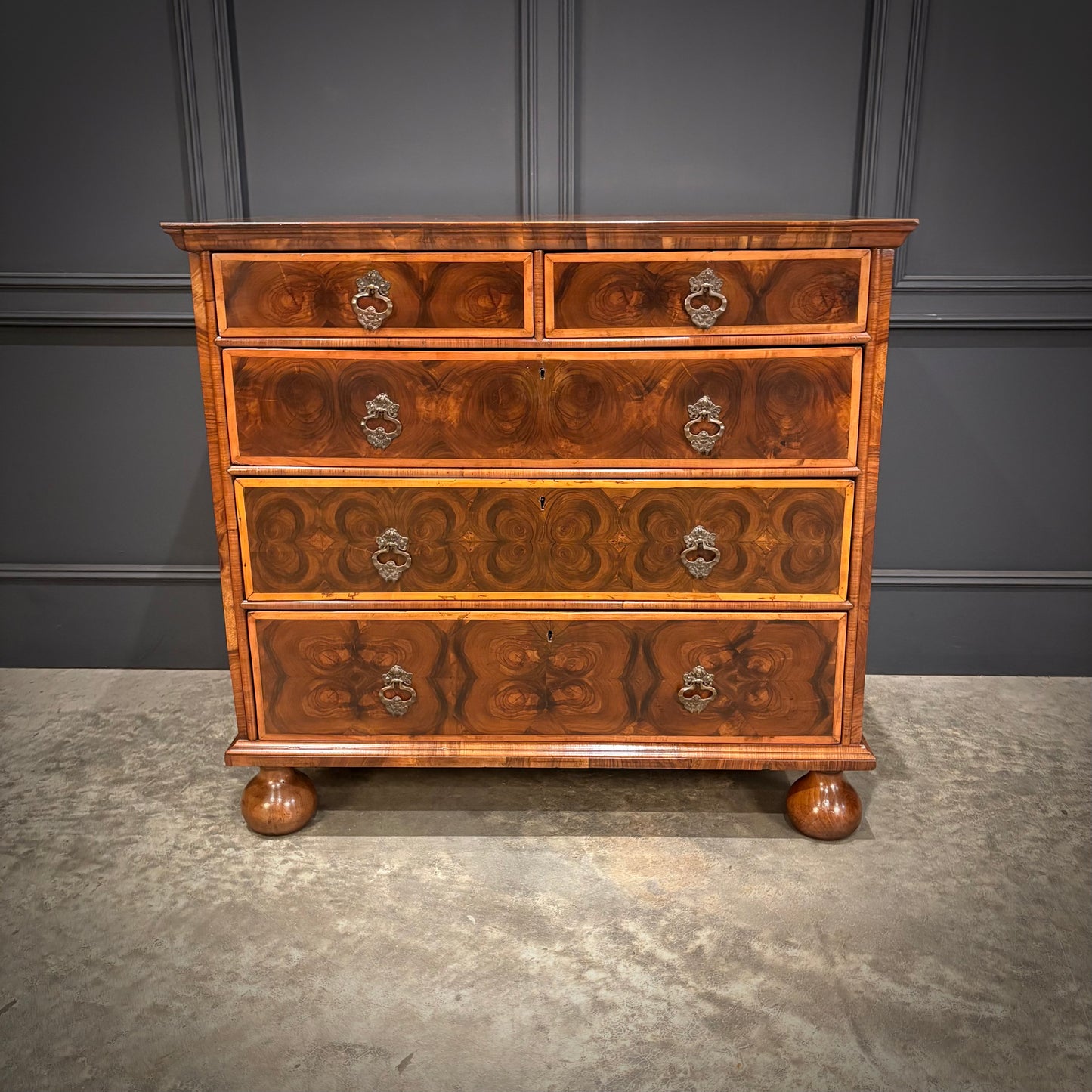 William & Mary Walnut Oyster Chest