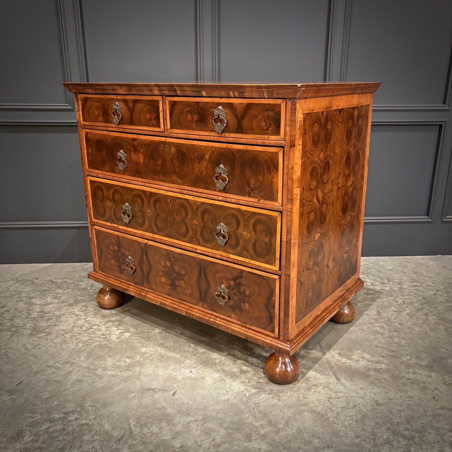 William & Mary Walnut Oyster Chest