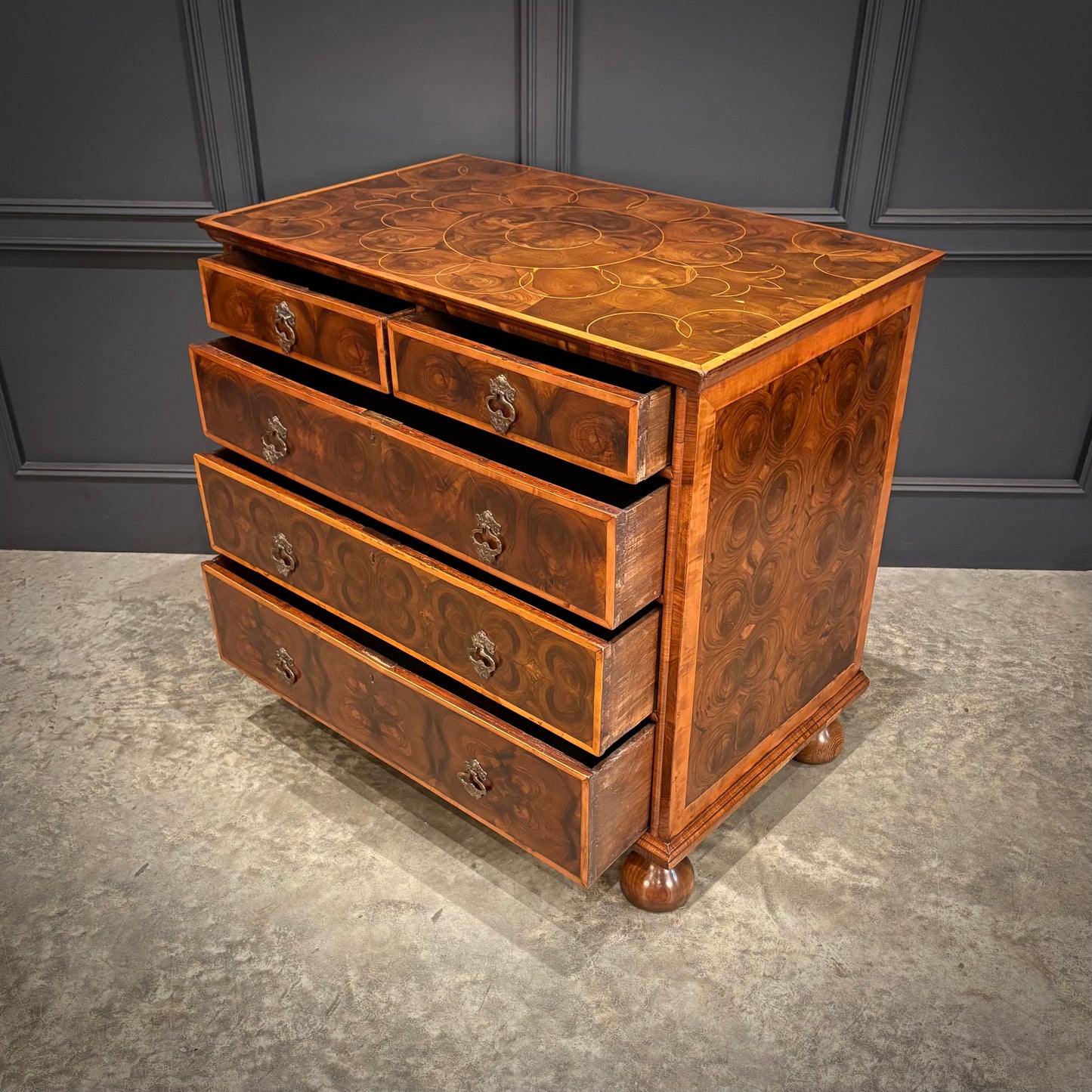 William & Mary Walnut Oyster Chest