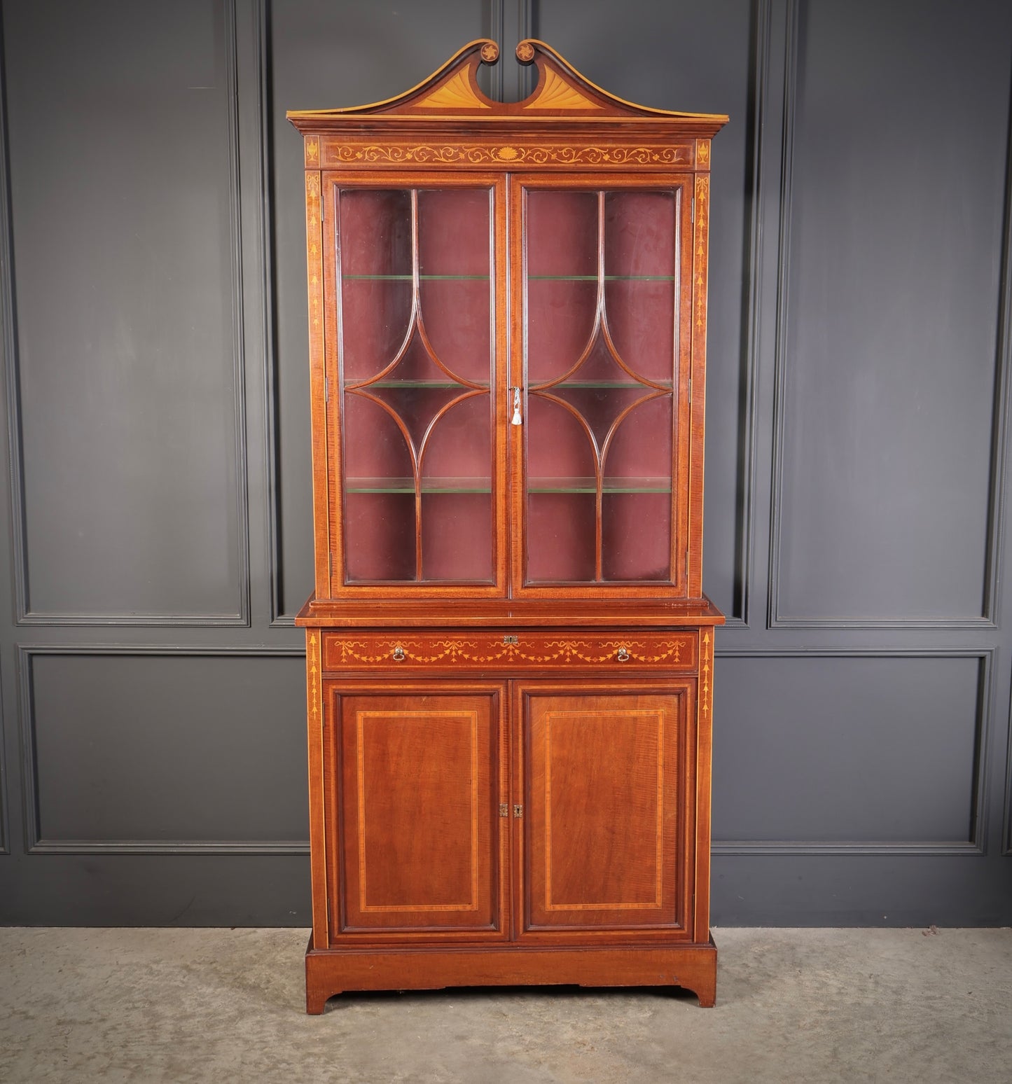 Marquetry Inlaid Mahogany Glazed Cabinet