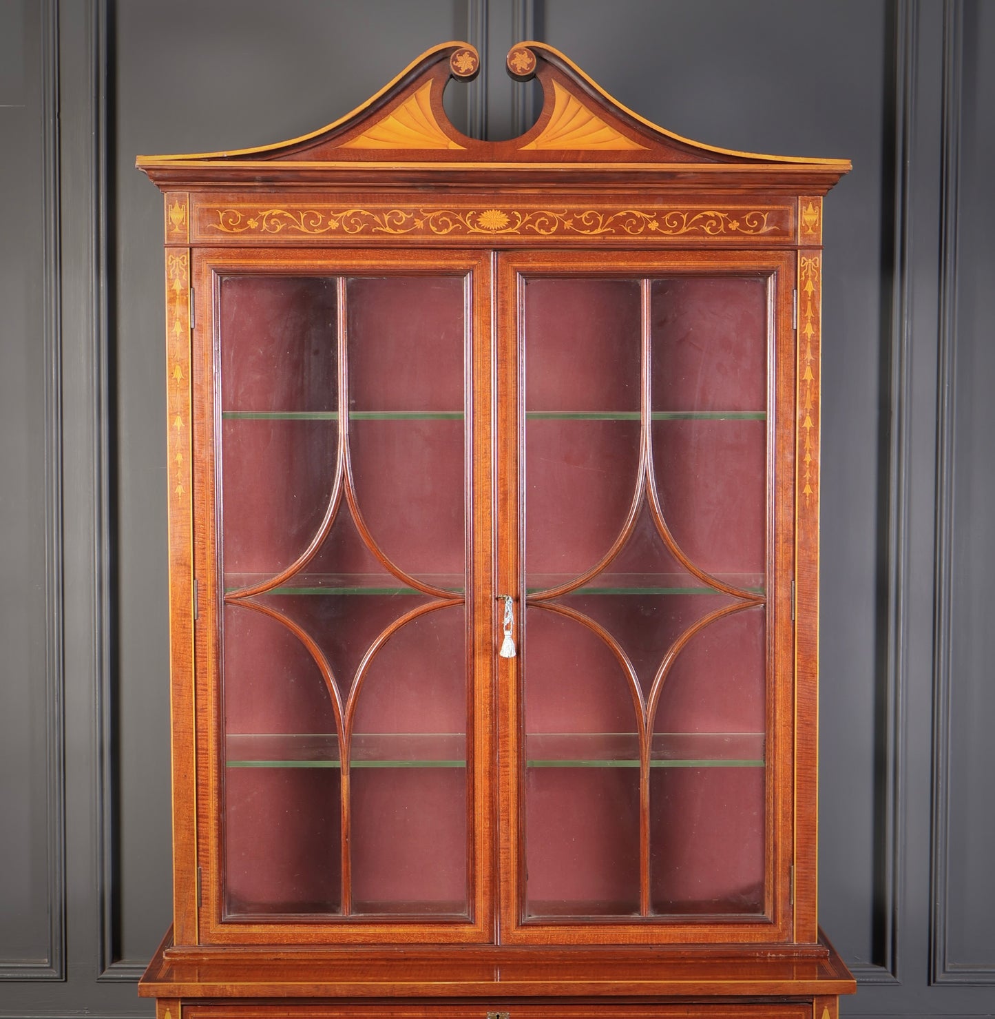 Marquetry Inlaid Mahogany Glazed Cabinet