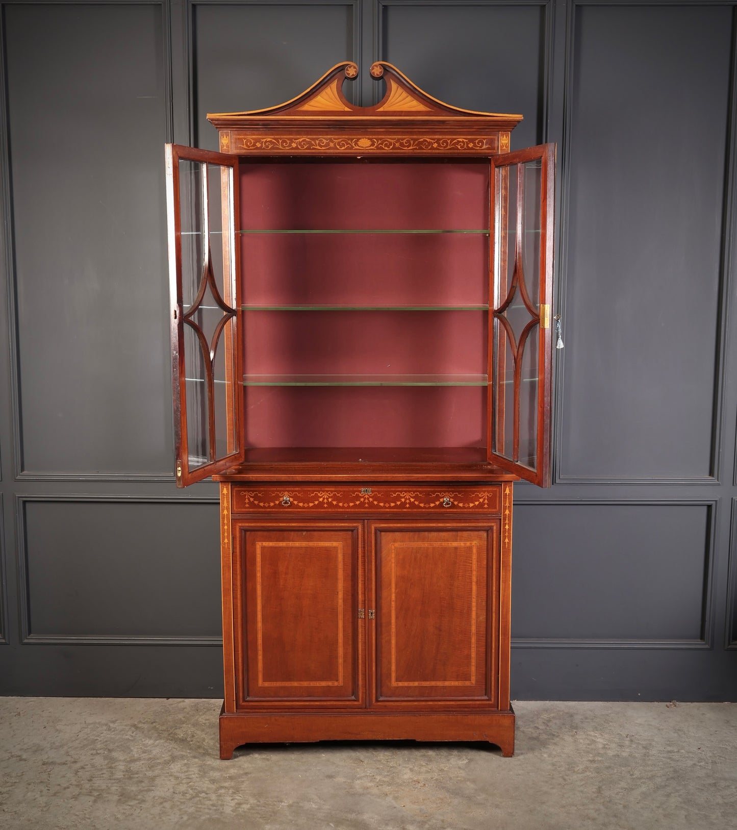 Marquetry Inlaid Mahogany Glazed Cabinet