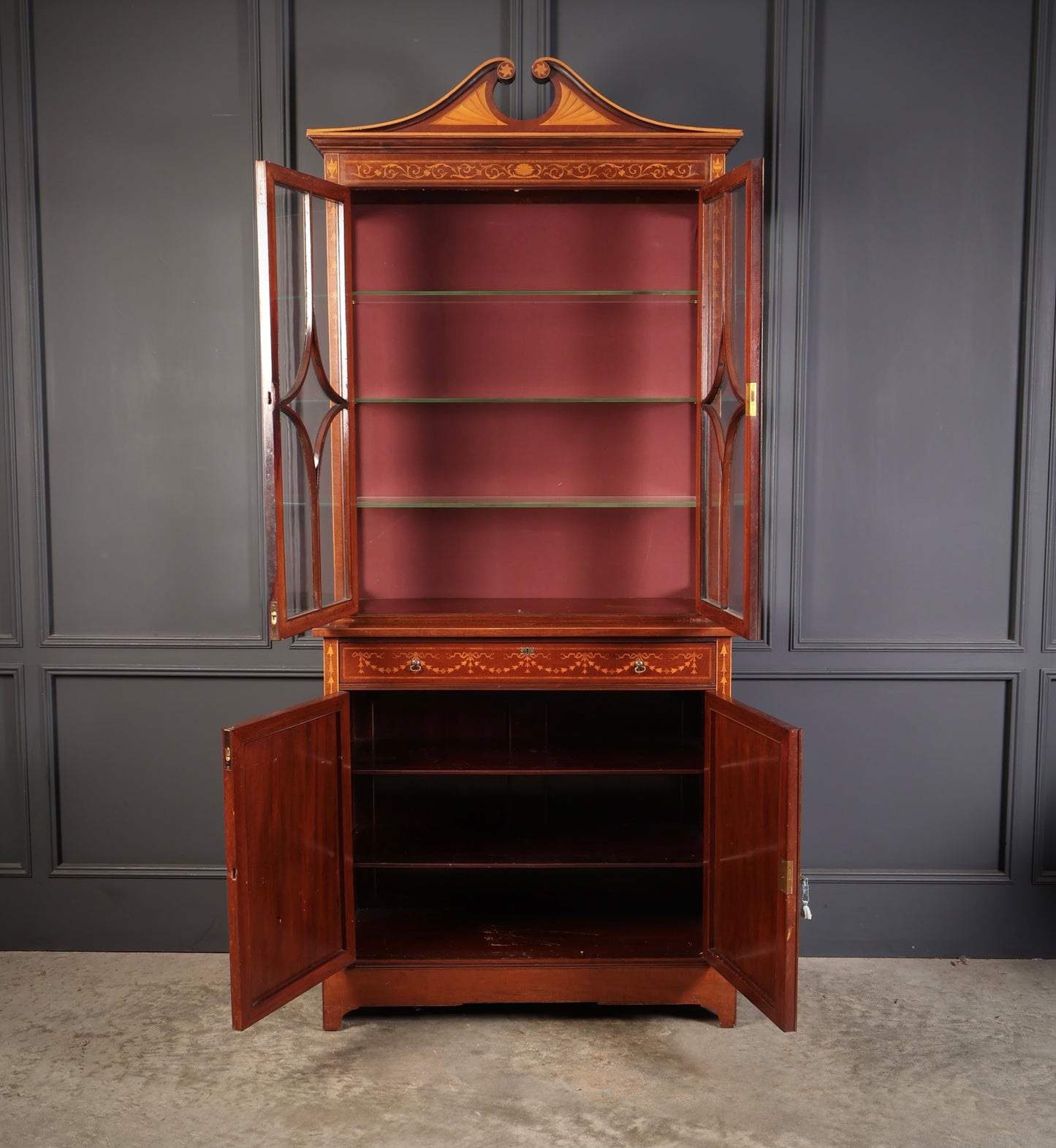 Marquetry Inlaid Mahogany Glazed Cabinet