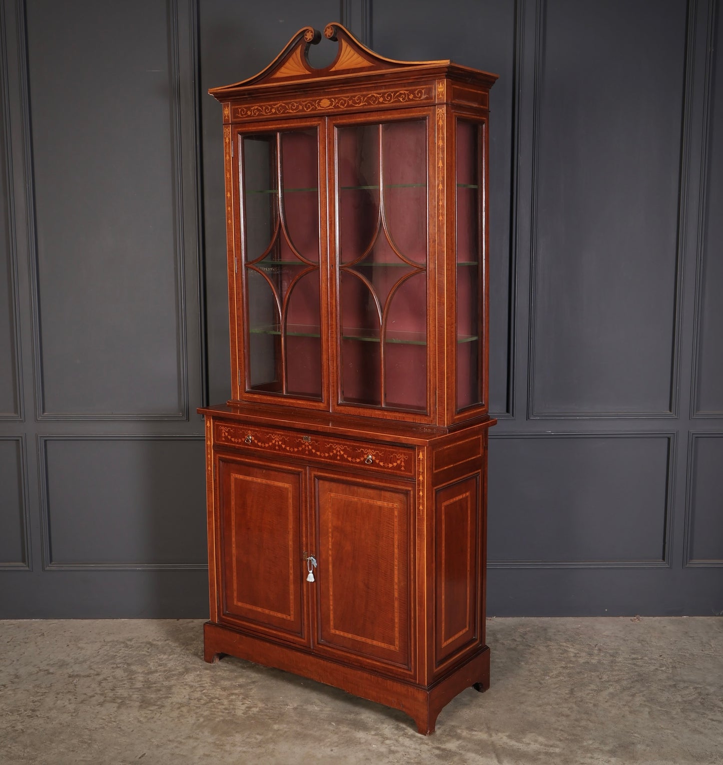 Marquetry Inlaid Mahogany Glazed Cabinet
