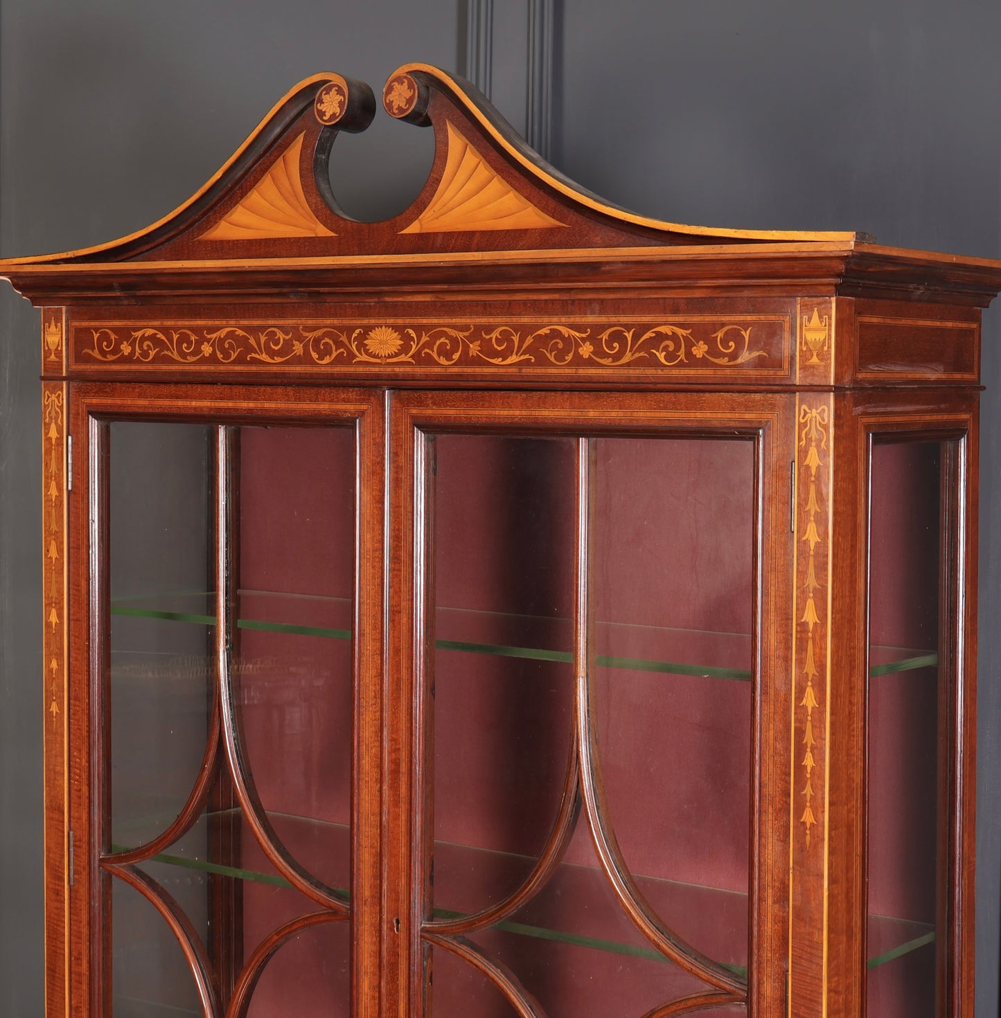 Marquetry Inlaid Mahogany Glazed Cabinet