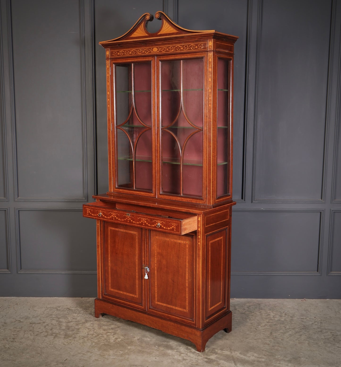 Marquetry Inlaid Mahogany Glazed Cabinet