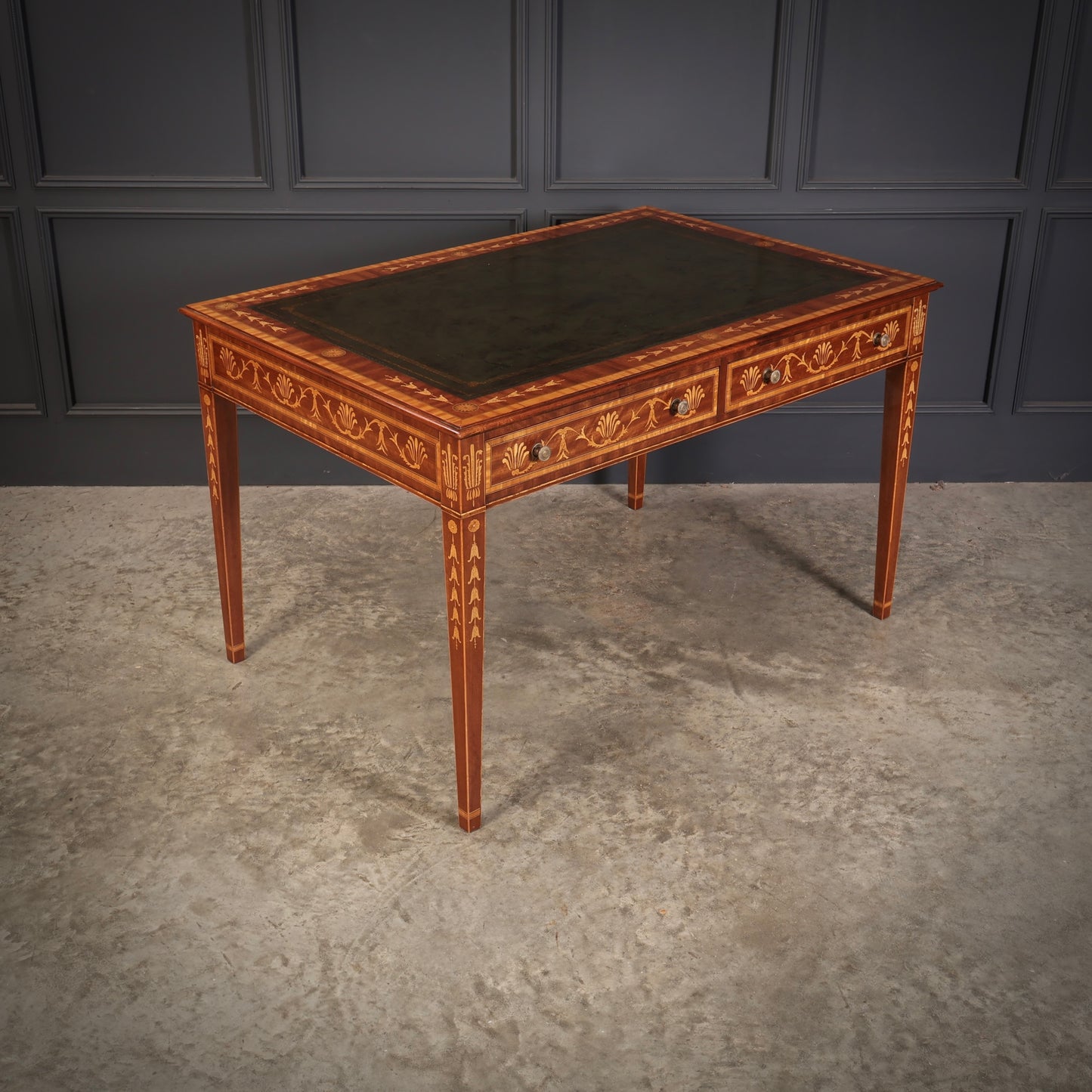 Dutch Marquetry Inlaid Mahogany Writing Table