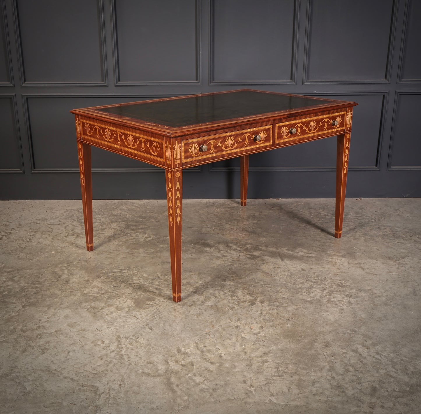 Dutch Marquetry Inlaid Mahogany Writing Table