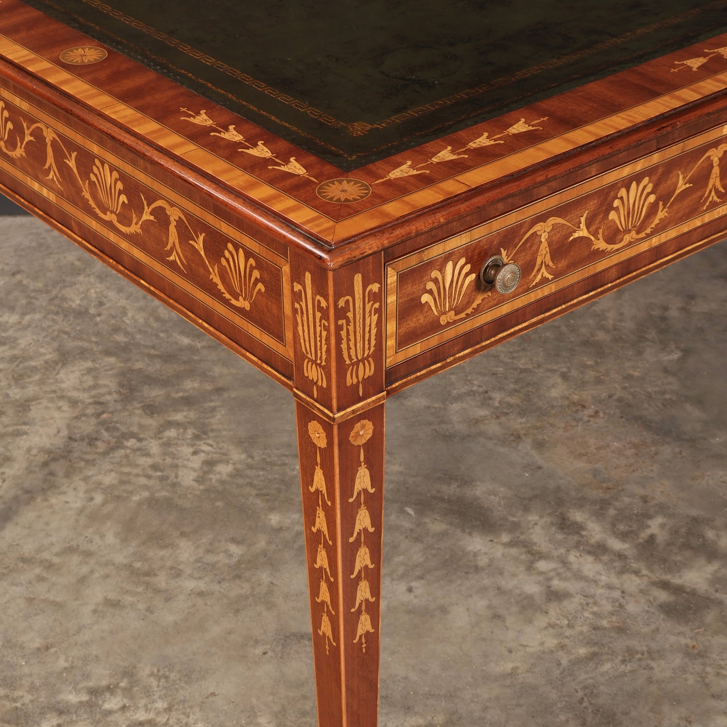 Dutch Marquetry Inlaid Mahogany Writing Table