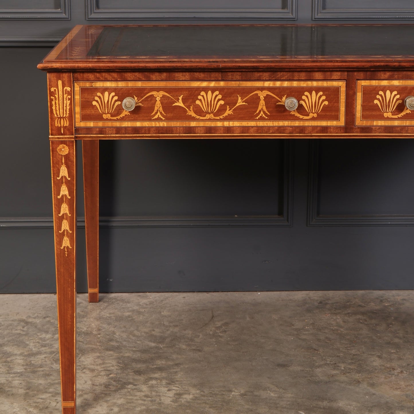 Dutch Marquetry Inlaid Mahogany Writing Table