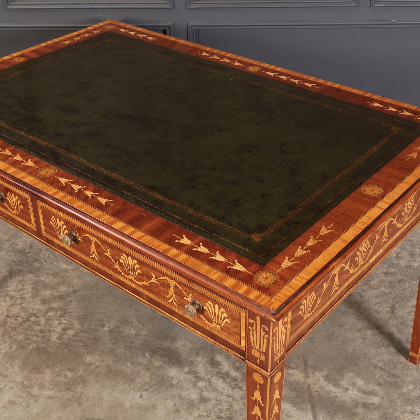 Dutch Marquetry Inlaid Mahogany Writing Table