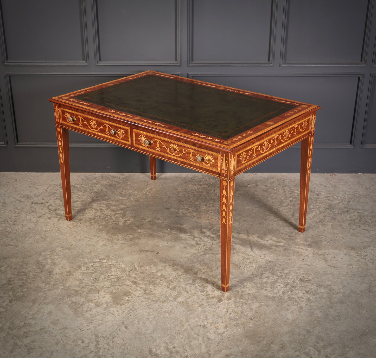 Dutch Marquetry Inlaid Mahogany Writing Table