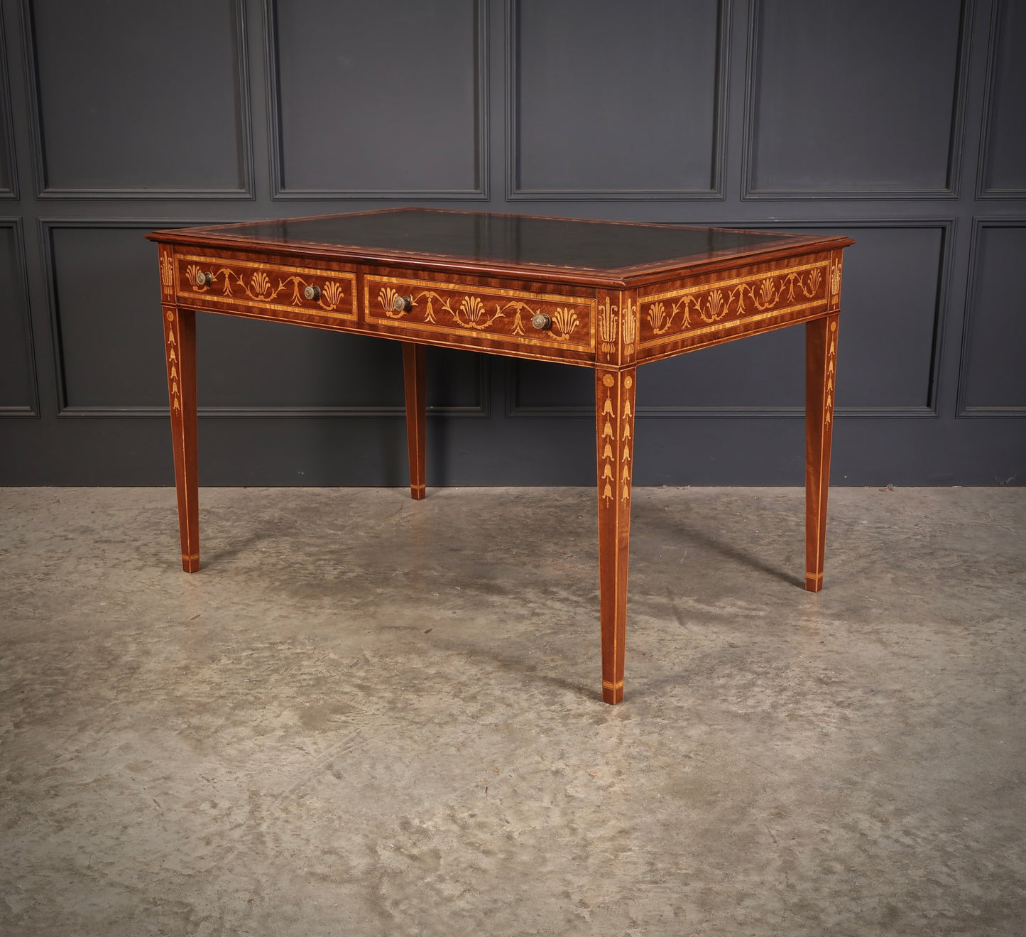 Dutch Marquetry Inlaid Mahogany Writing Table