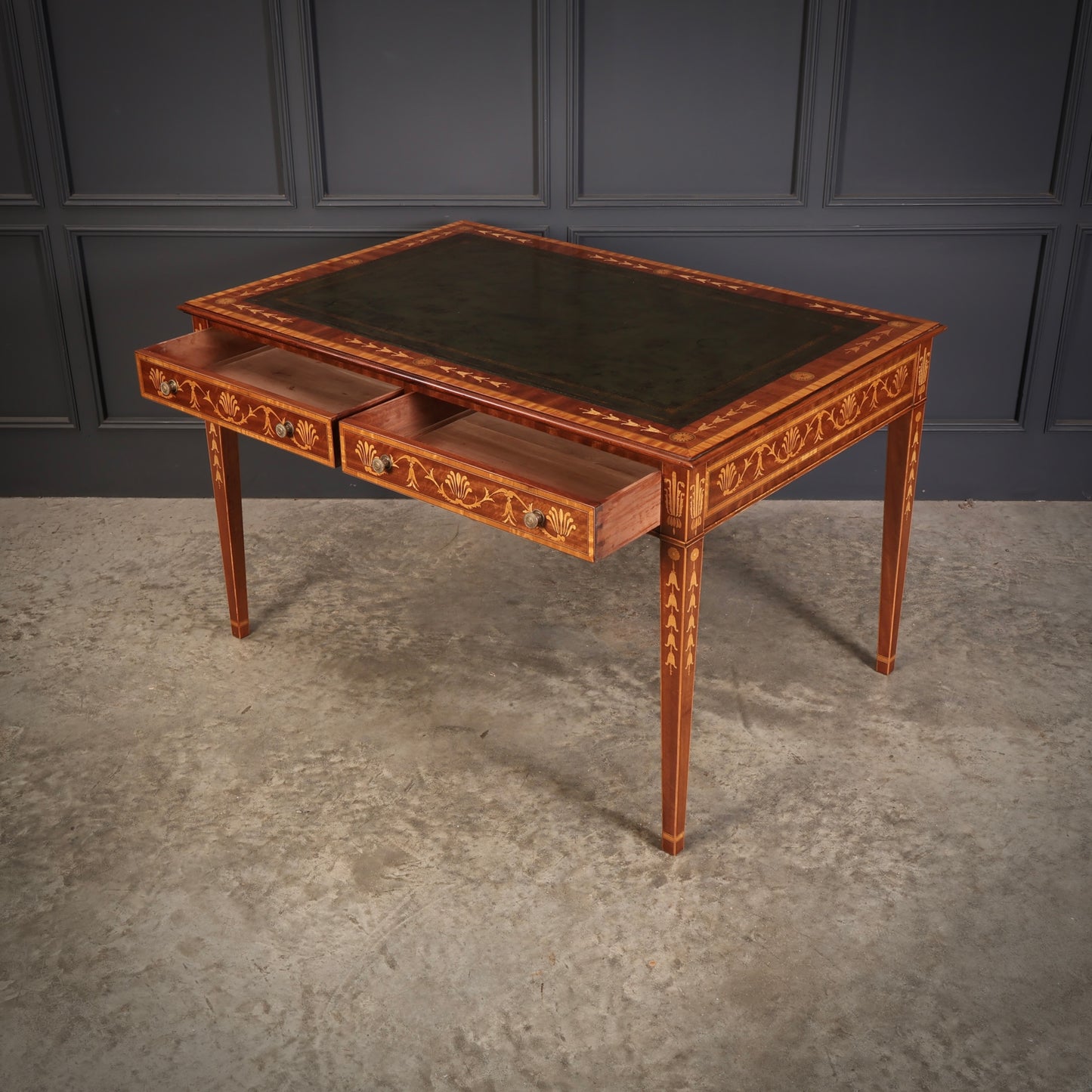 Dutch Marquetry Inlaid Mahogany Writing Table