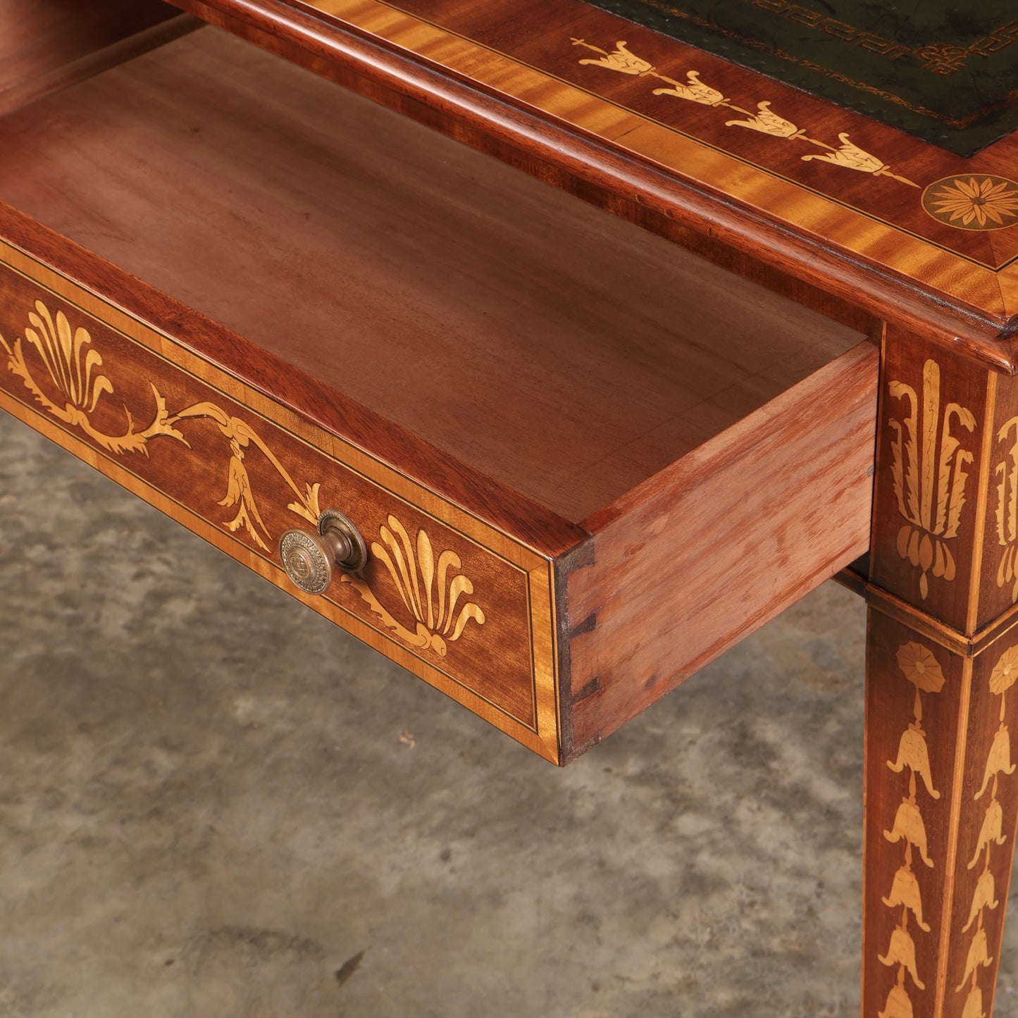 Dutch Marquetry Inlaid Mahogany Writing Table