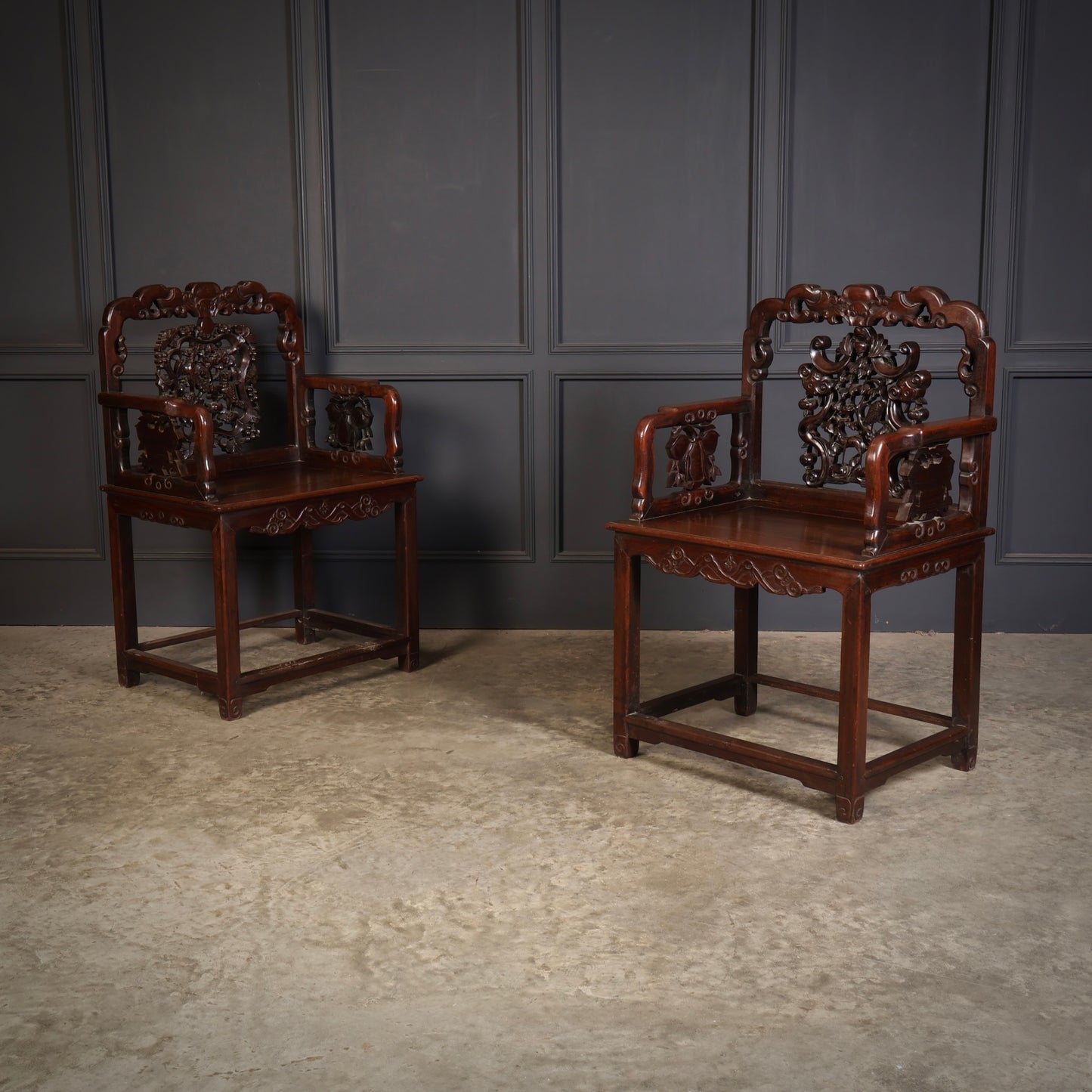 Pair of Chinese Hongmu Throne chairs