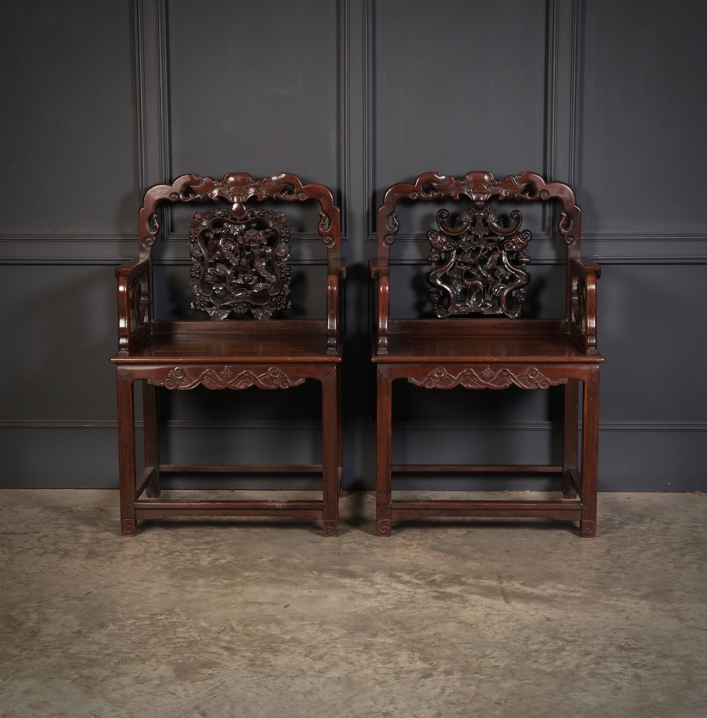 Pair of Chinese Hongmu Throne chairs