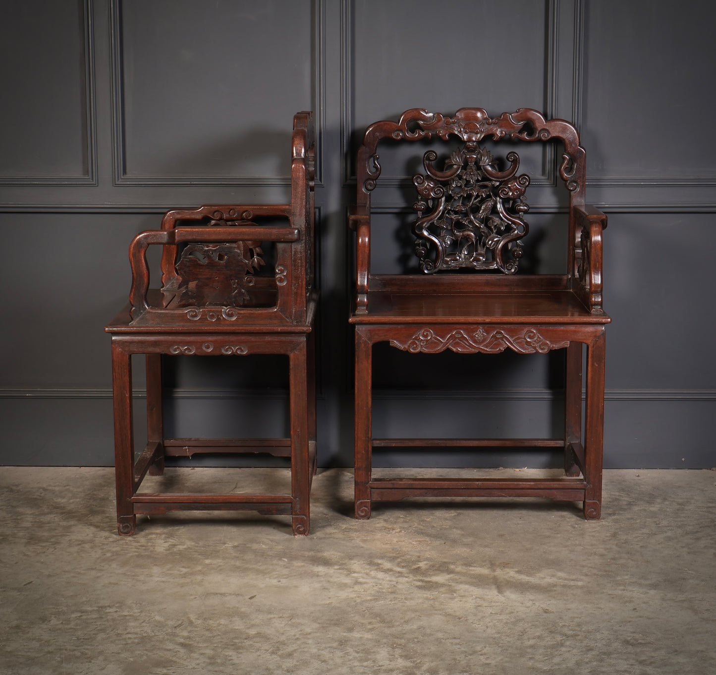 Pair of Chinese Hongmu Throne chairs