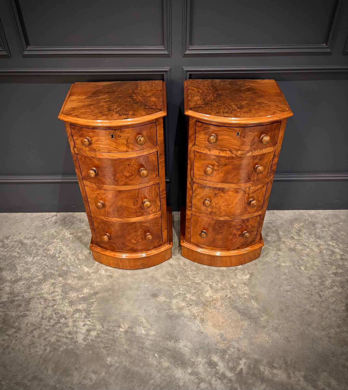 Pair of Victorian Burr Walnut Bedside Chests