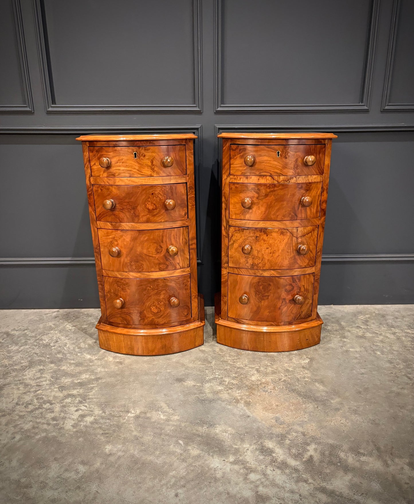 Pair of Victorian Burr Walnut Bedside Chests